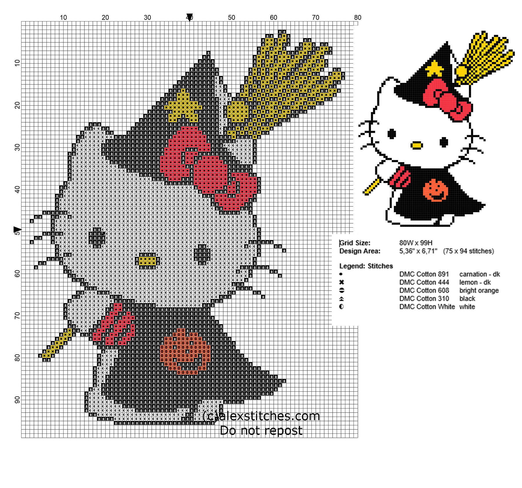Hello Kitty with the tricycle free cross stitch pattern - free cross stitch  patterns by Alex