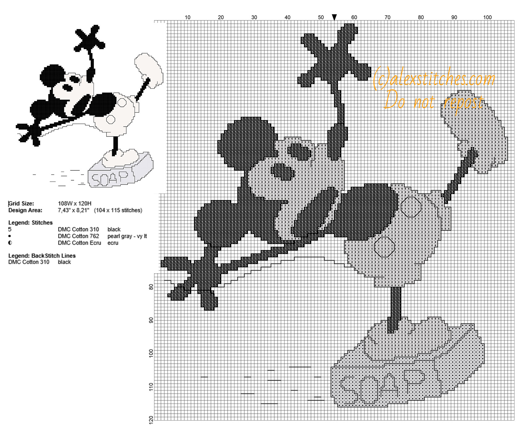 Disney vintage Mickey Mouse slipping on the soap free cross stitch pattern