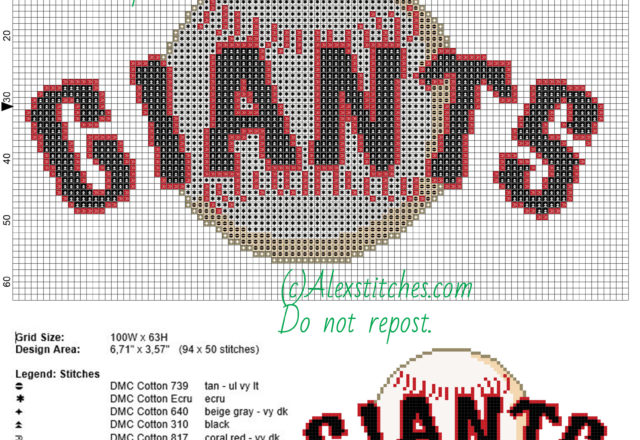 San Francisco Giants free logo Major League Baseball MLB cross stitch pattern 100x63 5 colors