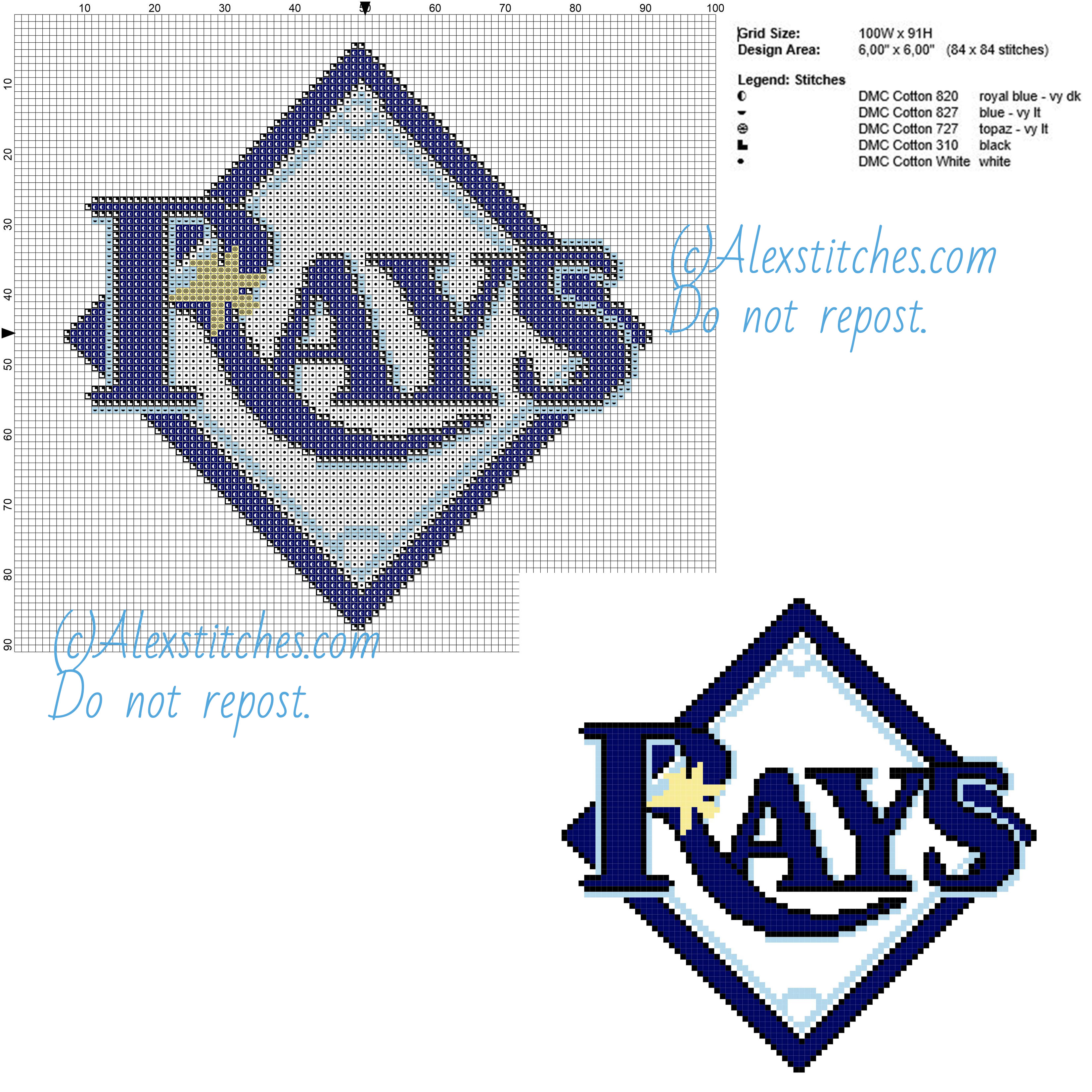 Tampa Bay Rays free logo Major League Baseball MLB cross stitch